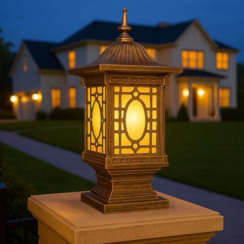 GIGAWATTS 1267 Outdoor Gate Light – 101% Rust & Waterproof Die-Casting Aluminium Exterior Piller Lamp Base Mount for Garden, Boundary Walls & Home Entrances (B22 Holder, Bulb Not Included, Gold) - Image 1