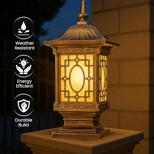GIGAWATTS 1267 Outdoor Gate Light – 101% Rust & Waterproof Die-Casting Aluminium Exterior Piller Lamp Base Mount for Garden, Boundary Walls & Home Entrances (B22 Holder, Bulb Not Included, Gold) - Image 5