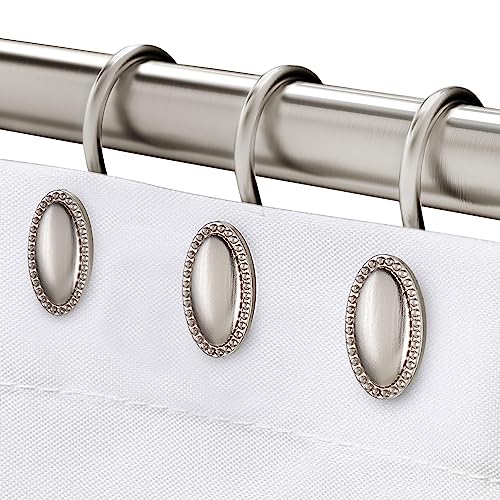 iToplin Brushed Nickel Shower Curtain Hooks, Decorative Shower Curtain Rings, Rust Resistant Metal Shower Hooks for Bathroom, Rust Proof Shower Hooks Hangers for Shower Curtain Rod, Set of 12 - Image 1