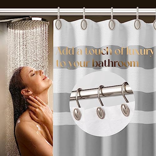 iToplin Brushed Nickel Shower Curtain Hooks, Decorative Shower Curtain Rings, Rust Resistant Metal Shower Hooks for Bathroom, Rust Proof Shower Hooks Hangers for Shower Curtain Rod, Set of 12 - Image 4