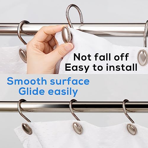 iToplin Brushed Nickel Shower Curtain Hooks, Decorative Shower Curtain Rings, Rust Resistant Metal Shower Hooks for Bathroom, Rust Proof Shower Hooks Hangers for Shower Curtain Rod, Set of 12 - Image 3