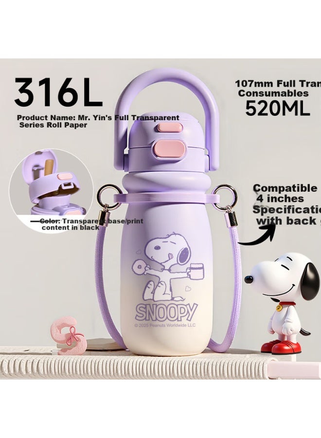 Snoopy Children'S Insulated Cup, 316L Stainless Steel, Dual-Drinking Straw Water Bottle, Stylish Design For Men And Women, Portable Water Cup For Students - Image 1