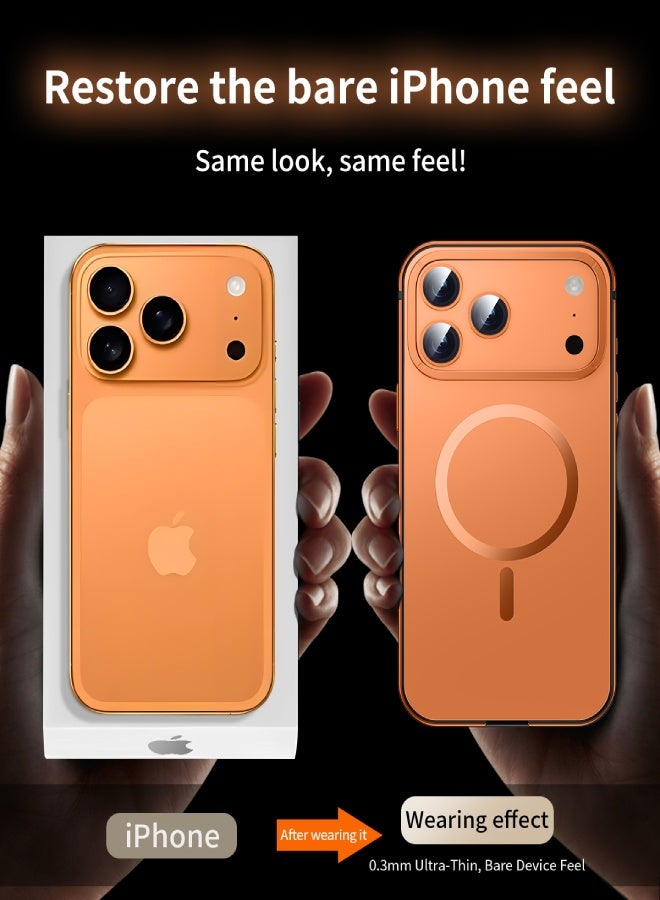 AROAQ iPhone 17 Pro Magnetic Alloy Frame Phone Case – Drop Resistant, Strong MagSafe, Matte Anti-Fingerprint Finish , Orange - Image 4