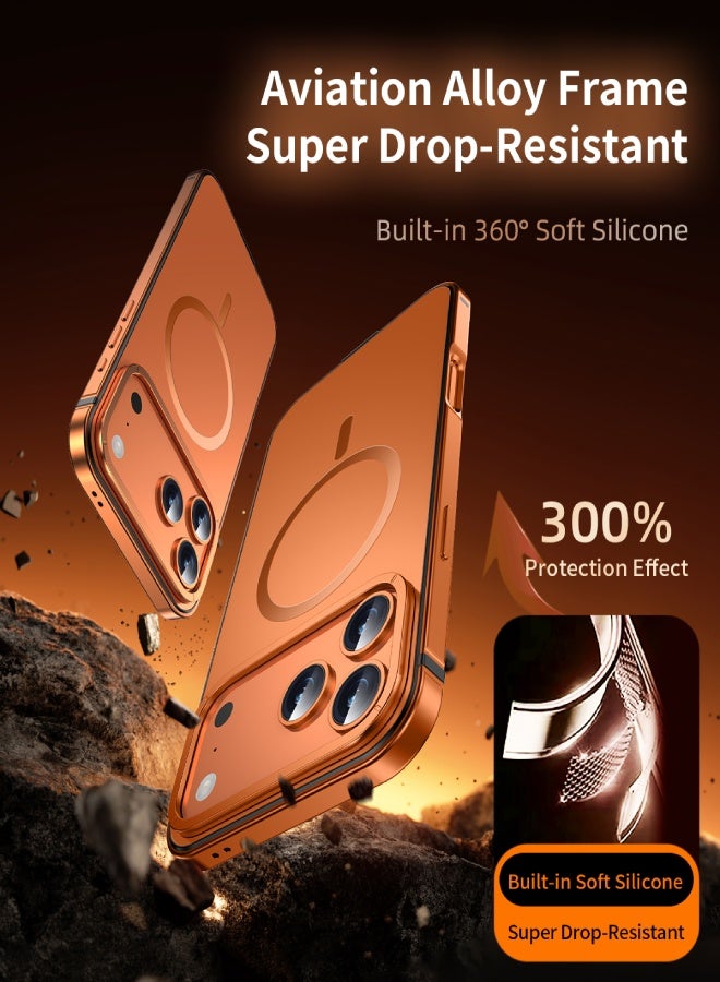 AROAQ iPhone 17 Pro Magnetic Alloy Frame Phone Case – Drop Resistant, Strong MagSafe, Matte Anti-Fingerprint Finish , Orange - Image 5