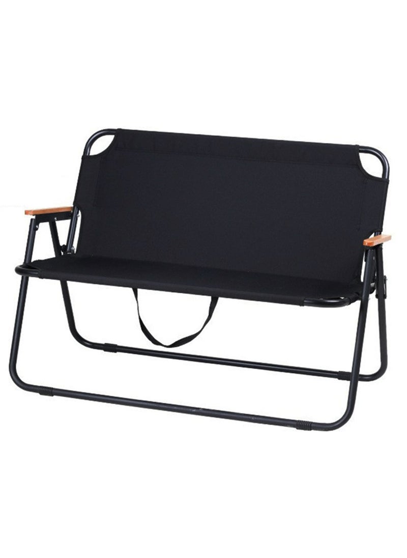 ETG Adult Double Camping Chair, Portable Camping Sofa with Wooden Armrests, Suitable for Backpacking, Beach, Sports Travel, 180kg Load-Bearing,Black - Image 1