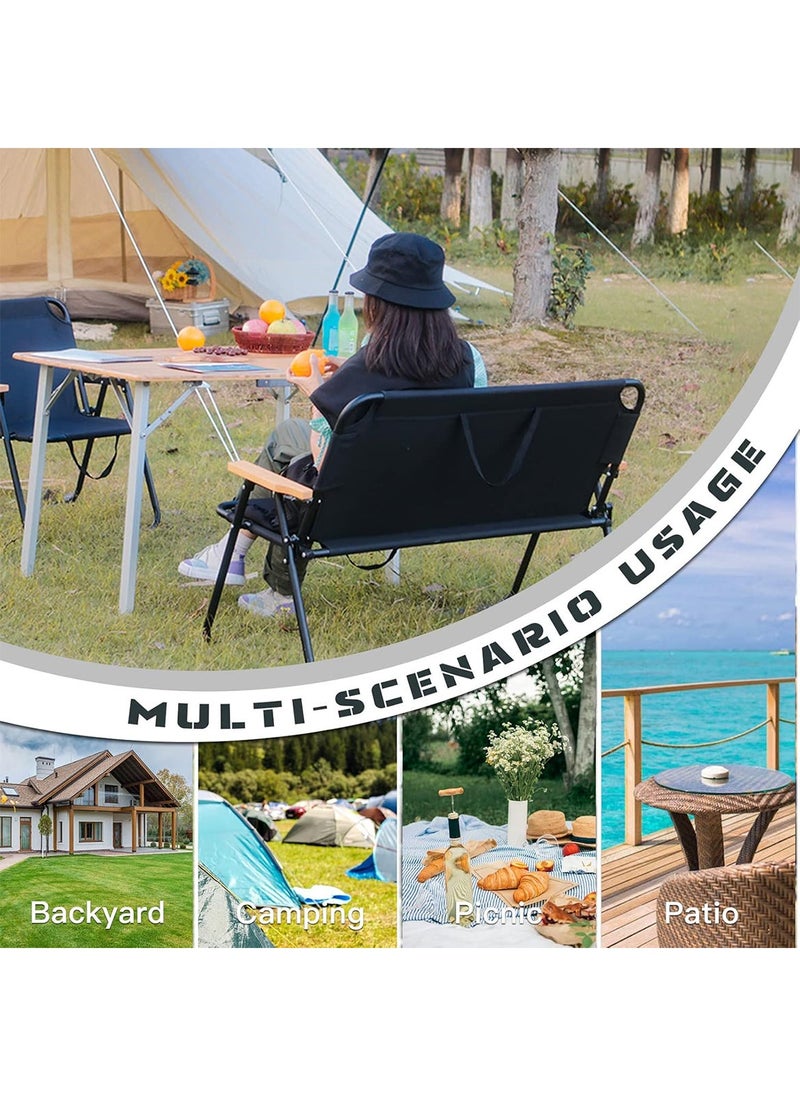ETG Adult Double Camping Chair, Portable Camping Sofa with Wooden Armrests, Suitable for Backpacking, Beach, Sports Travel, 180kg Load-Bearing,Black - Image 4