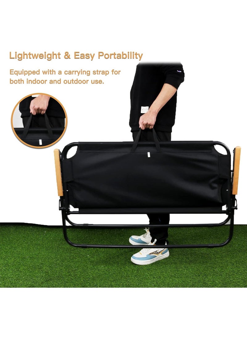 ETG Adult Double Camping Chair, Portable Camping Sofa with Wooden Armrests, Suitable for Backpacking, Beach, Sports Travel, 180kg Load-Bearing,Black - Image 5