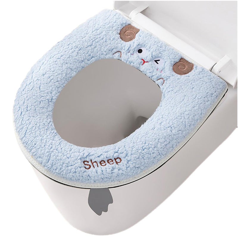 AzsVbvs Warmer Toilet Seat Pads with Zipper Toilet Seat Cover with Lifter Handle Set Washable Velvet Toilet Seat Cushion Soft Thicker Toilet Seats Warmer Mat Blue - Image 2