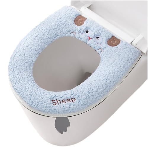 AzsVbvs Warmer Toilet Seat Pads with Zipper Toilet Seat Cover with Lifter Handle Set Washable Velvet Toilet Seat Cushion Soft Thicker Toilet Seats Warmer Mat Blue - Image 1