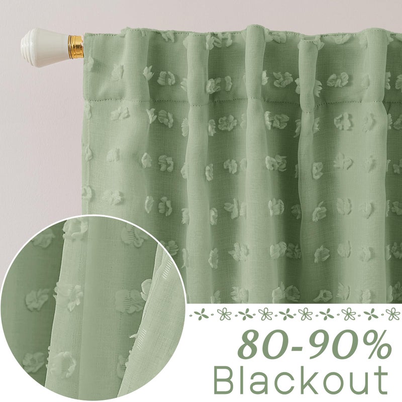 Lino Rosa Sage Green Back Tab Pom Pom Curtains for Girls Room Bedroom Nursery Living Room Blackout Curtains Double Layer,96 Inch Length - Image 2