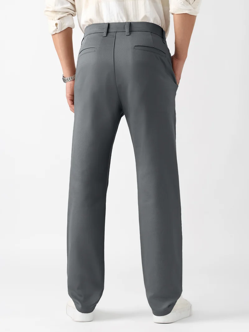 The Souled Store  The Souled Store Chino Pants: Pebble Grey Men And Boys Solid Cotton Spandex Blend Slim Fit Stretch Fabric Trousers  | Best Price UAE