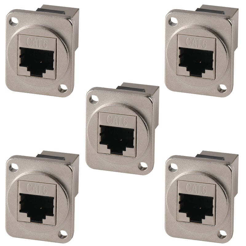ANMBEST 5PCS Panel Mounting RJ45 Cat5/5e/6 8P8C Ethernet LAN Cable Connector Zinc Alloy Housing Double Head Coupler Adapter Female to Female - Image 1