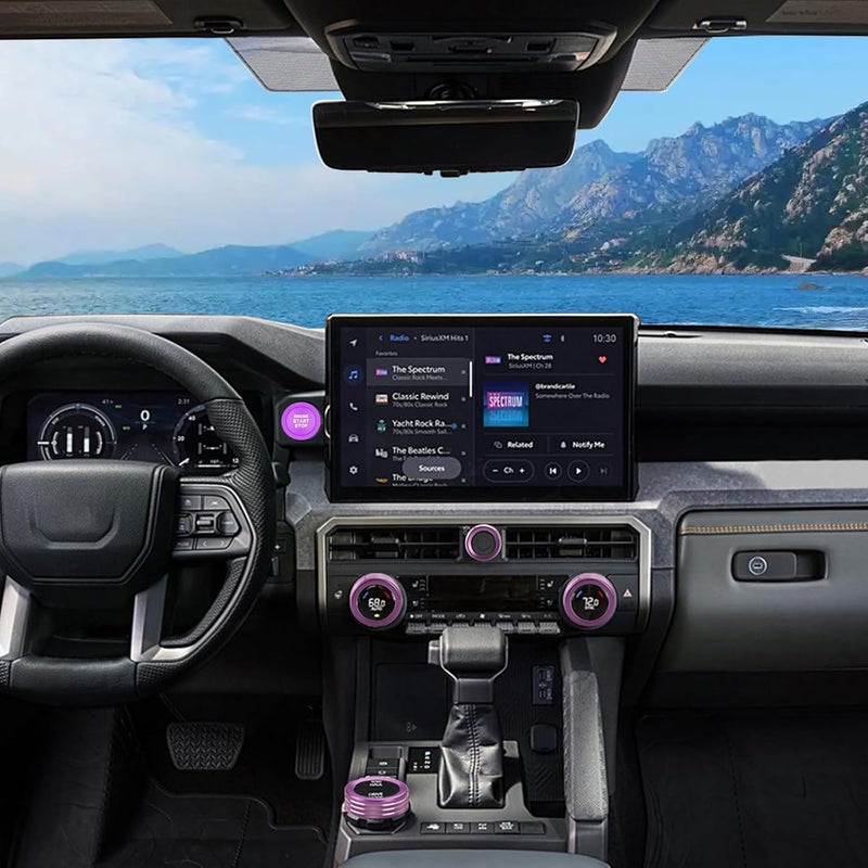 HDUFC For Toyota Tacoma 2024 2025/4Runner/4Runner Hybrid 2025 One Touch Start, Screen Center Console Button Knob Cover Ring Air Conditioner AC Switch Audio Aluminum Alloy Parts 6pcs (14-inch screen, purple) - Image 5