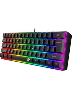 Rock Pow 61 Keys ROCK POW 60% Wired Gaming Keyboard, RGB Backlit Ultra-Compact Mini Keyboard, Waterproof Small Compact 61 Keys Keyboard for PC/Mac Gamer, Typist, Travel, Easy to Carry on Business Trip  - Image 1