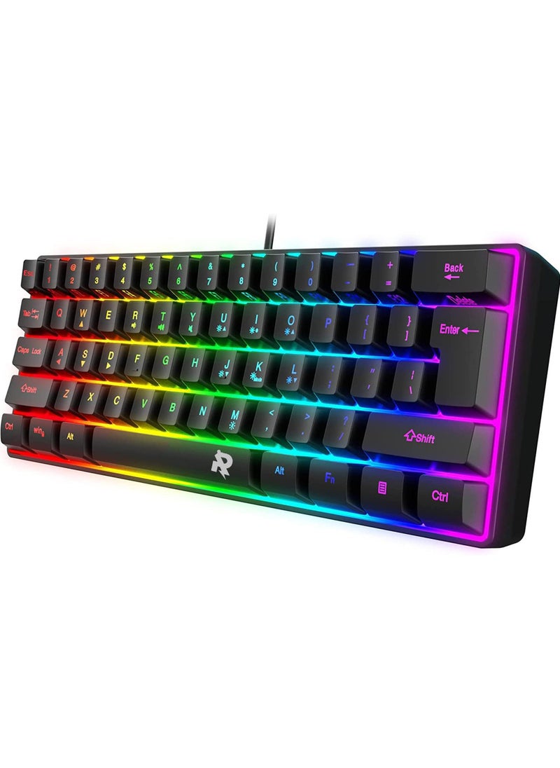 Rock Pow - 61 Keys ROCK POW 60% Wired Gaming Keyboard, RGB Backlit Ultra-Compact Mini Keyboard, Waterproof Small Compact 61 Keys Keyboard for PC/Mac Gamer, Typist, Travel, Easy to Carry on Business Trip - Image 1