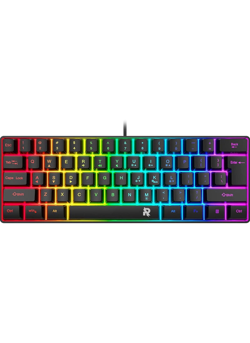 Rock Pow - 61 Keys ROCK POW 60% Wired Gaming Keyboard, RGB Backlit Ultra-Compact Mini Keyboard, Waterproof Small Compact 61 Keys Keyboard for PC/Mac Gamer, Typist, Travel, Easy to Carry on Business Trip - Image 1