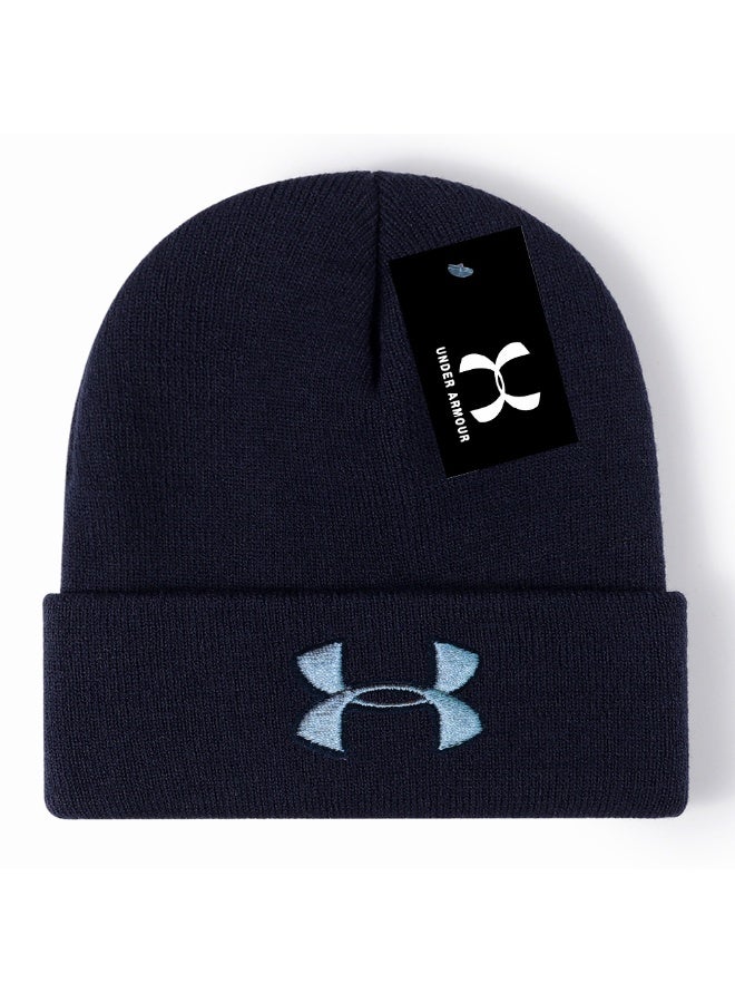 Under Armour Navy Ribbed Knit Beanie (Light Blue Logo)