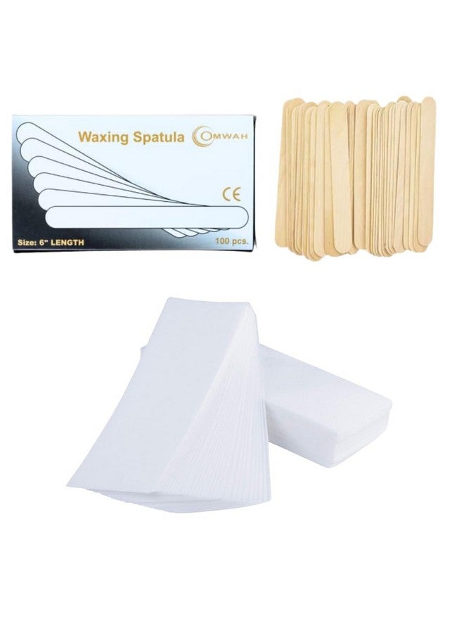 OMWAH Mwah 300 Piece Set Nonwoven 3X9 Wax Strips Large With Wooden Waxing Spatulas Wax Sticks For Hair Removal - Image 1