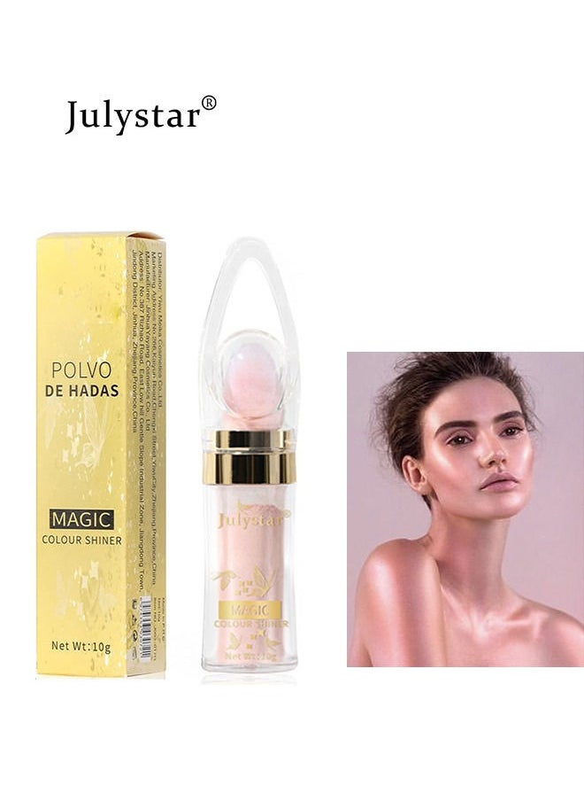 Julystar - Highlighter Powder Stick High Gloss Fairy Patting Powder Makeup Body Glitter Shimmer Powder Stick Sparkle Loose powder Brighten Face Body Lips Eyes Cosmetic Shimming Powder(Fairy Pink) - Image 1