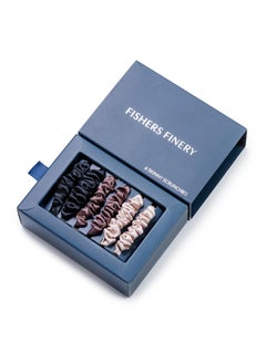 Fishers Finery 25 Momme Pure Mulberry Silk Skinny Scrunchies  Hair Tie Set for Thin Hair ChampagneBrownBlack 6 Pk