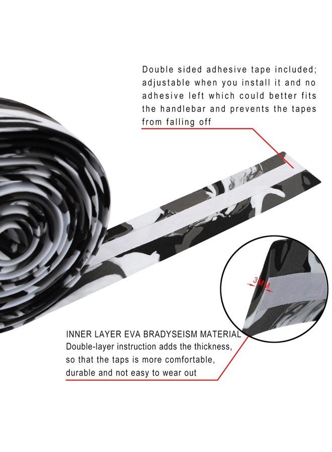 TOPCABIN Camouflage Series Comfort Gel Road Bike Handlebar Tape Bike Bar Tape with Reflective Bar Plugs (White (a Pair)) - Image 2