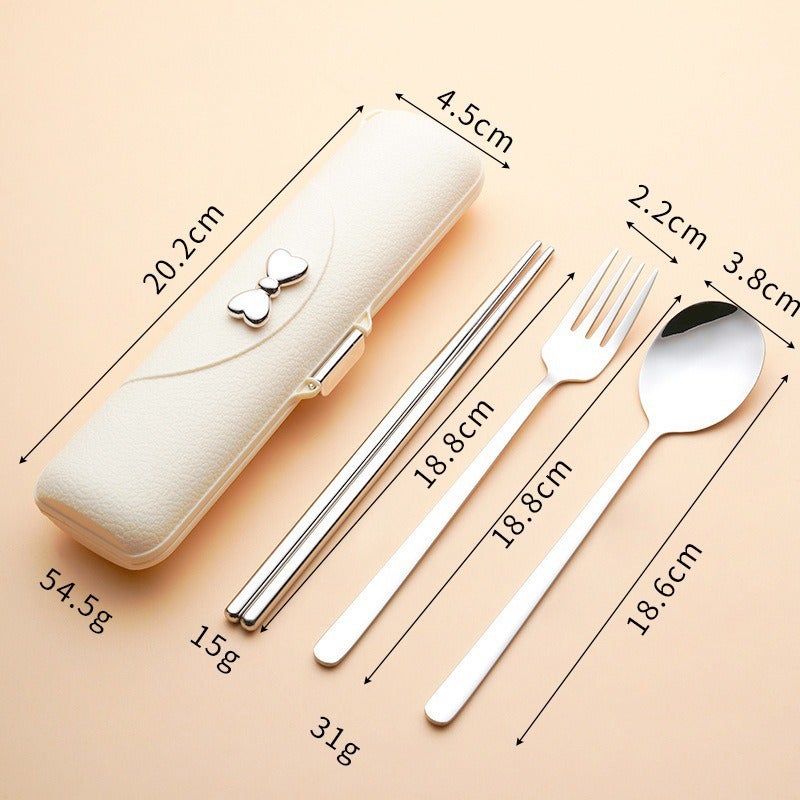 Outdoor Convenient Tableware 304 Stainless Steel Korean Style Spoon Fork Chopsticks Three-Piece Set Student Travel Gift Tableware Suit - Image 1