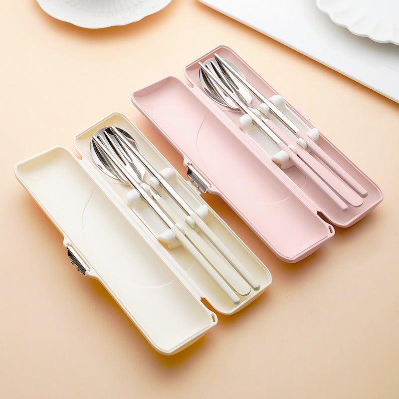 Outdoor Convenient Tableware 304 Stainless Steel Korean Style Spoon Fork Chopsticks Three-Piece Set Student Travel Gift Tableware Suit - Image 3