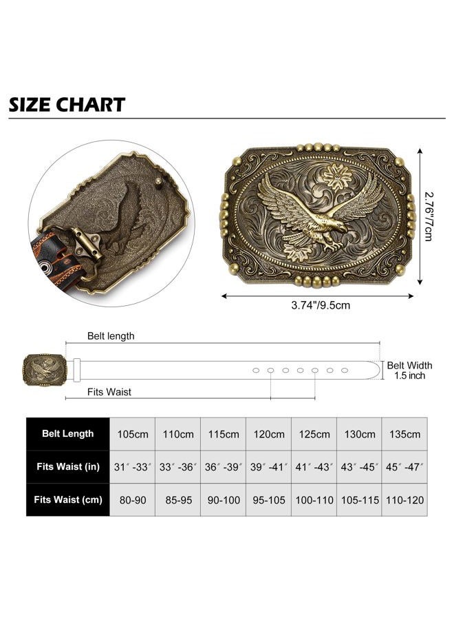 bison denim Men's Western cowboy belt Classic Double embossed leather belts with Printed Engraved Buckle - Image 4