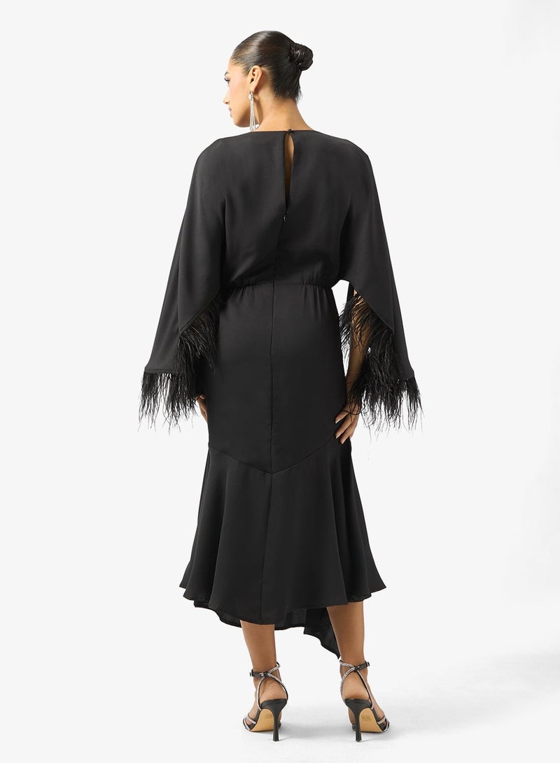 Hope & Ivy Embellished Feather Trim  Maxi Dress - Image 2