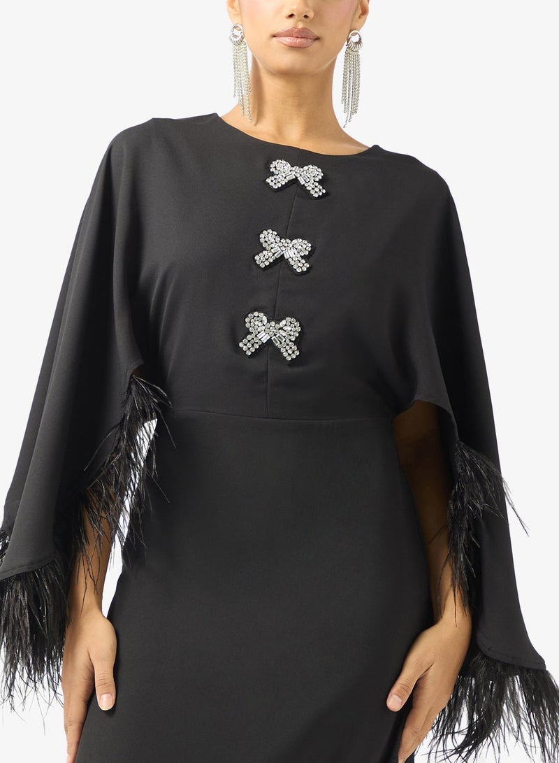 Hope & Ivy Embellished Feather Trim  Maxi Dress - Image 3