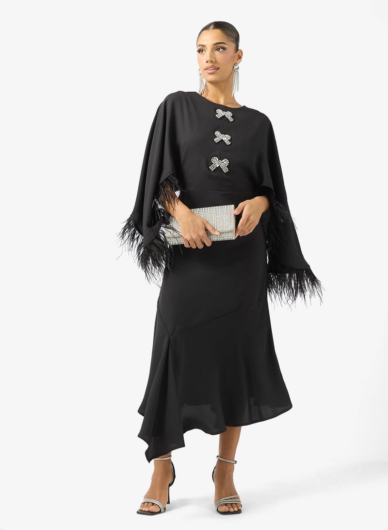 Hope & Ivy Embellished Feather Trim  Maxi Dress - Image 1