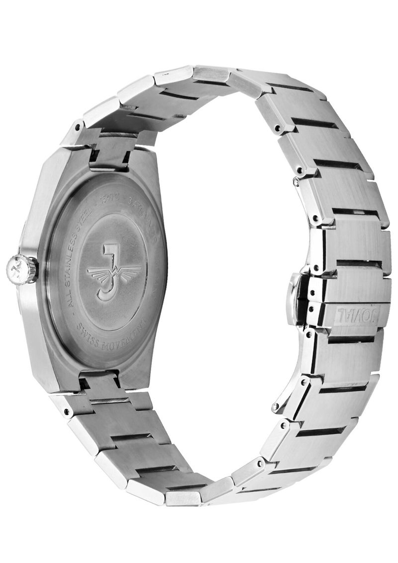 جوفيال ساعة جوفيال 1540GSMQ01E، ساعة رجالية أنيقة، مصنوعة من الفولاذ المقاوم للصدأ، مينا أبيض، مشبك فراشة، عرض اليوم والتاريخ، 40 مم - Image 3