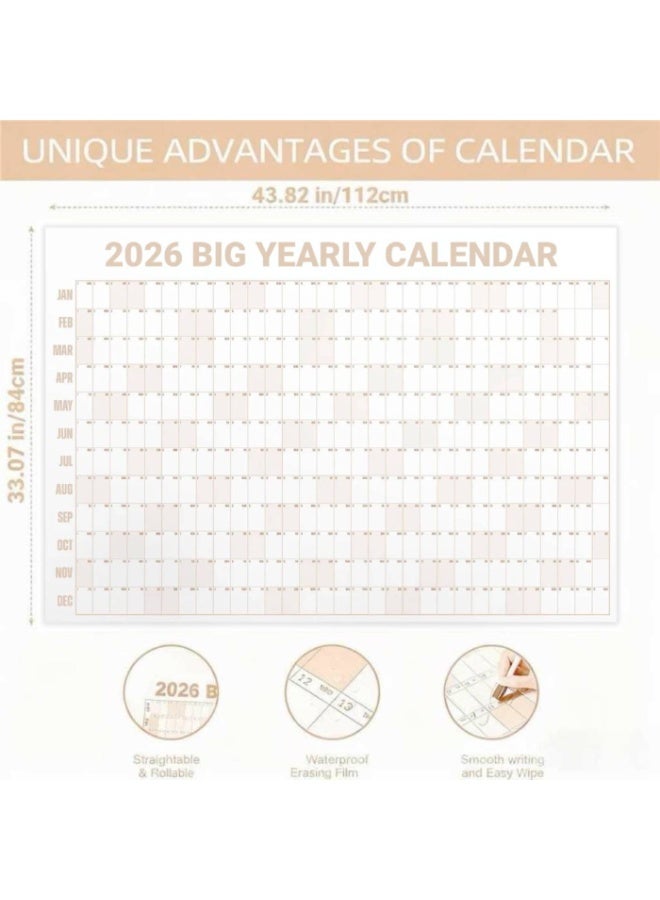 ChicAbode تقويم بيج إيه 2026، تقويم حائط سنوي قابل للمسح الجاف، تقويم كبير لمدة 12 شهرًا مع قلم وملصقات ملونة، عملي وممتع (بني) - Image 3