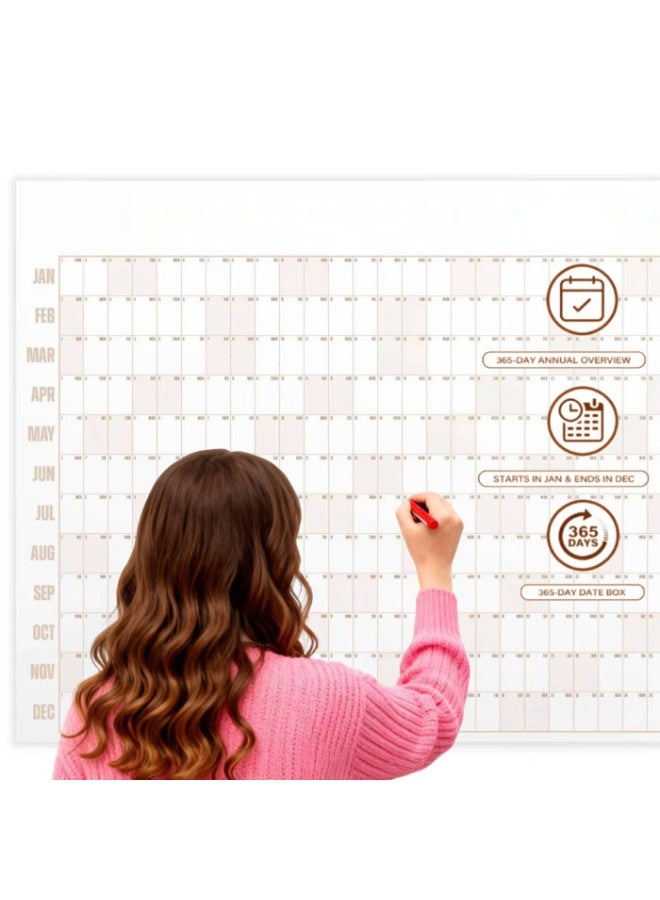 ChicAbode تقويم بيج إيه 2026، تقويم حائط سنوي قابل للمسح الجاف، تقويم كبير لمدة 12 شهرًا مع قلم وملصقات ملونة، عملي وممتع (بني) - Image 4