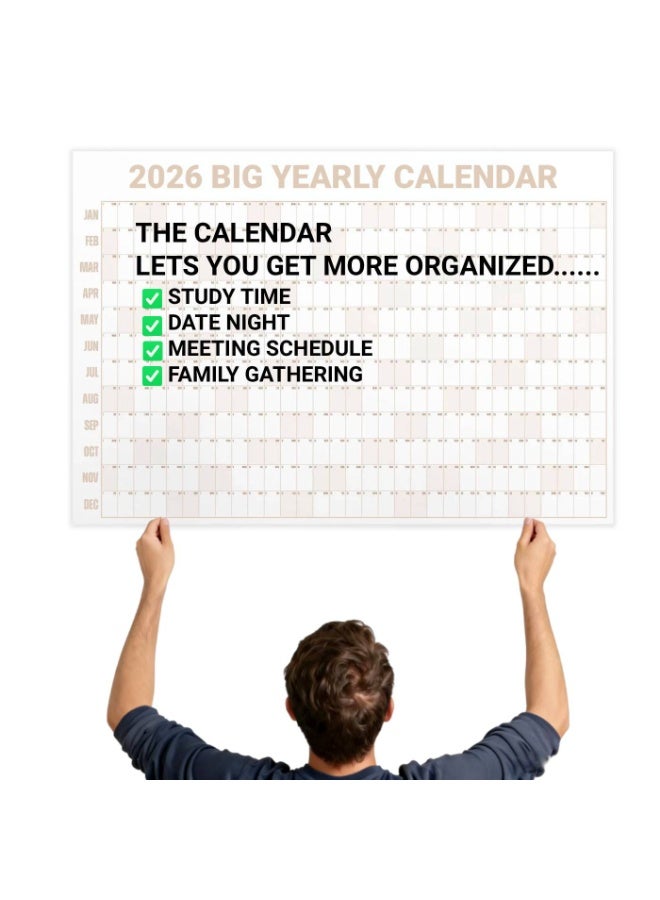 ChicAbode تقويم بيج إيه 2026، تقويم حائط سنوي قابل للمسح الجاف، تقويم كبير لمدة 12 شهرًا مع قلم وملصقات ملونة، عملي وممتع (بني) - Image 5