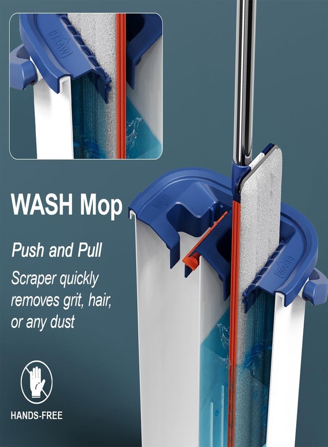 WBKATN Large Mop and Bucket with Wringer Set for Home, Hands Free Flat Floor Mop and Bucket System with 4 Washable Microfiber Pads, Wet and Dry Use, Mops for Floor Cleaning, Two Bucket Mop System - Image 3
