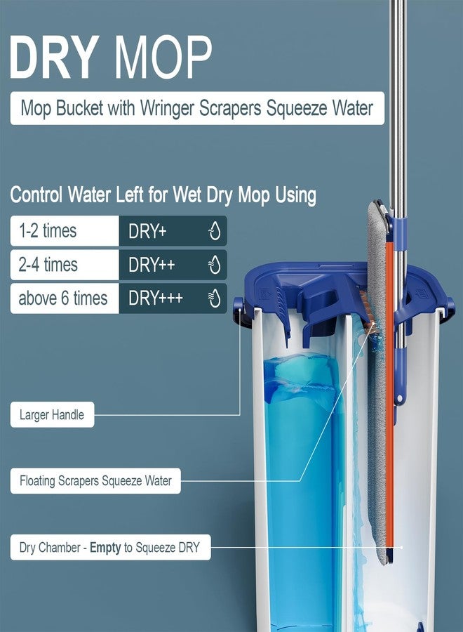 WBKATN Large Mop and Bucket with Wringer Set for Home, Hands Free Flat Floor Mop and Bucket System with 4 Washable Microfiber Pads, Wet and Dry Use, Mops for Floor Cleaning, Two Bucket Mop System - Image 4