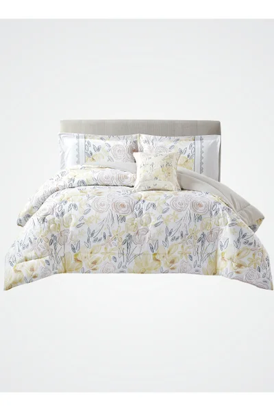 Donetella Bedding Comforter Set, King Size 250x230cm - 4-Pcs Digital Print Quilted Bed Set, Microfiber Fabric - 1 Comforter, 2 Pillow Shams,1 Cushion Cover.
