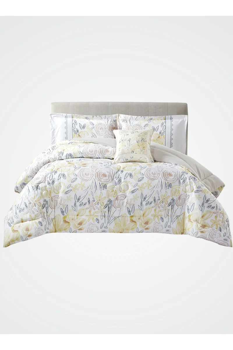 Donetella Bedding Comforter Set, King Size 250x230cm - 4-Pcs Digital Print Quilted Bed Set, Microfiber Fabric - 1 Comforter, 2 Pillow Shams,1 Cushion Cover.
