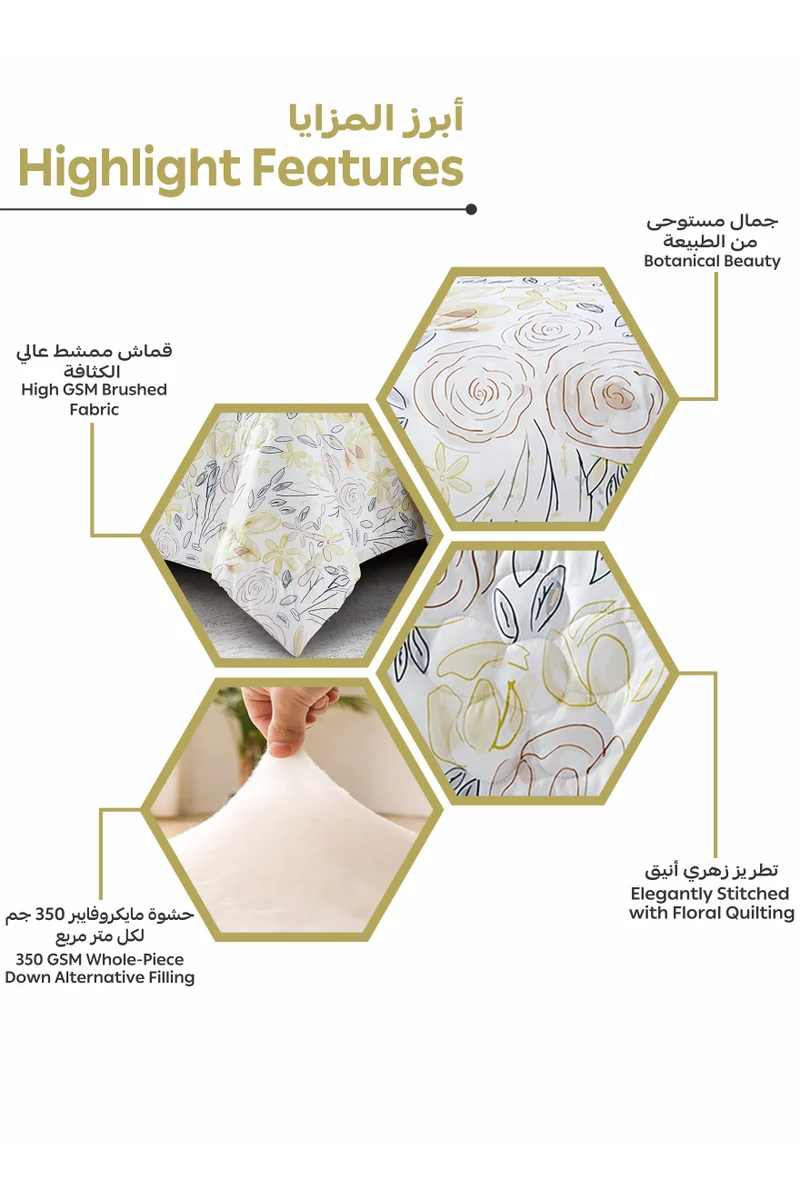 Donetella Bedding Comforter Set, King Size 250x230cm - 4-Pcs Digital Print Quilted Bed Set, Microfiber Fabric - 1 Comforter, 2 Pillow Shams,1 Cushion Cover.