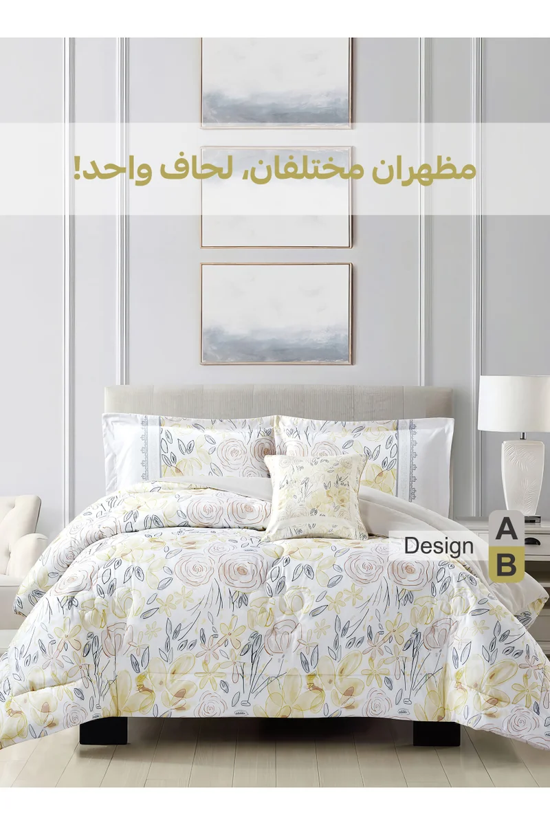 Donetella Bedding Comforter Set, King Size 250x230cm - 4-Pcs Digital Print Quilted Bed Set, Microfiber Fabric - 1 Comforter, 2 Pillow Shams,1 Cushion Cover.