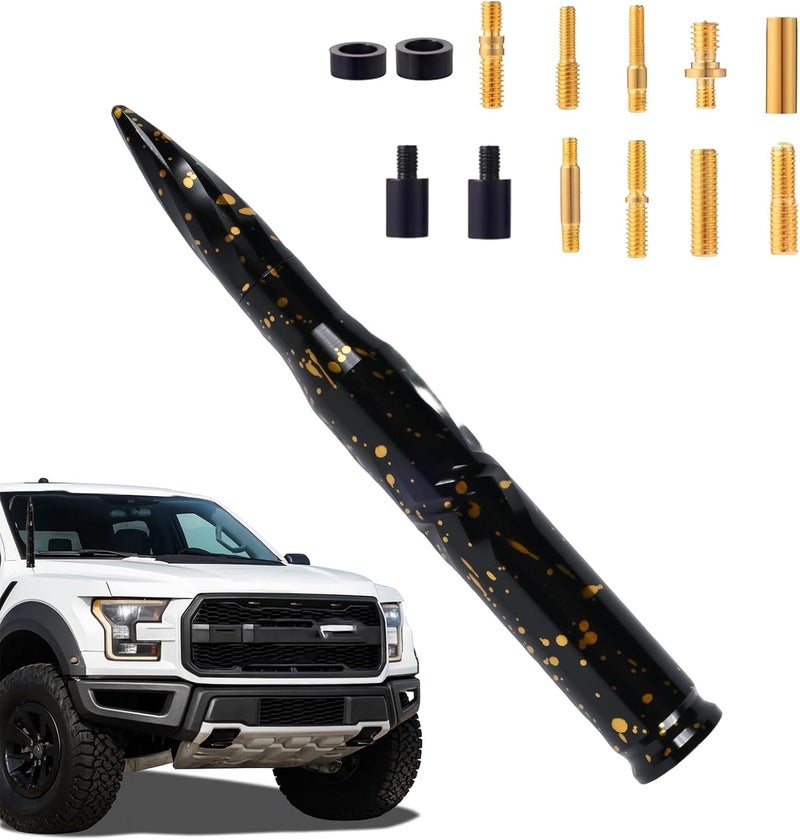 Lenareli Starlight Spiral Aluminum Alloy Bullet Antenna 50 Caliber Bullet Shape Car Truck Antenna Truck Accessories Chevrolet, Silverado, ram 1500 Ford and Many Other Short Replacement Antennas （Black） Stackable design - Image 1