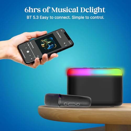 pTron Newly Launched Fusion Joy 20W Bluetooth Speaker with Wireless Karaoke Mic, 6Hrs Playtime, Vivid RGB Lights, Voice Effects, Multi-Play Modes BT5.3/TF Card & Type-C Charging Port (Black) - Image 4
