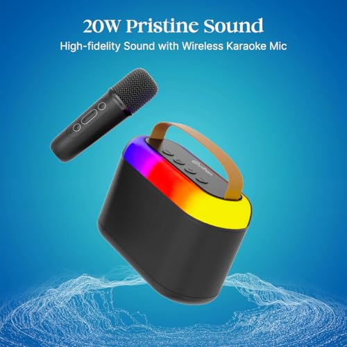 pTron Newly Launched Fusion Joy 20W Bluetooth Speaker with Wireless Karaoke Mic, 6Hrs Playtime, Vivid RGB Lights, Voice Effects, Multi-Play Modes BT5.3/TF Card & Type-C Charging Port (Black) - Image 3