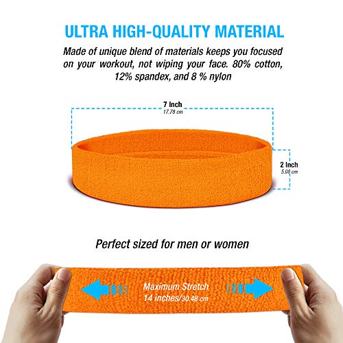 Suddora Sweatbands Set, Moisture Wicking 2 Wristbands and 1 Headband, Breathable Terry Cloth Athletic Bands for Basketball, Tennis, Yoga, Gym, Sweat Bands for Costumes and Cosplay, Neon Orange - Image 3