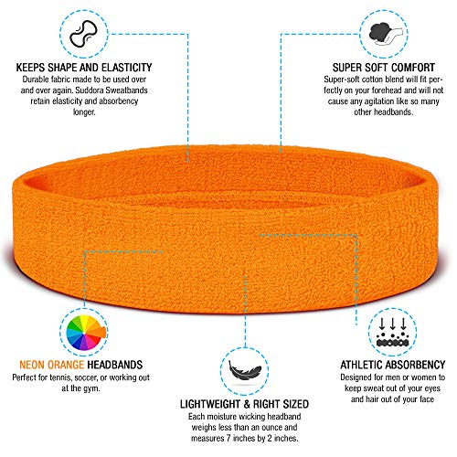Suddora Sweatbands Set, Moisture Wicking 2 Wristbands and 1 Headband, Breathable Terry Cloth Athletic Bands for Basketball, Tennis, Yoga, Gym, Sweat Bands for Costumes and Cosplay, Neon Orange - Image 2