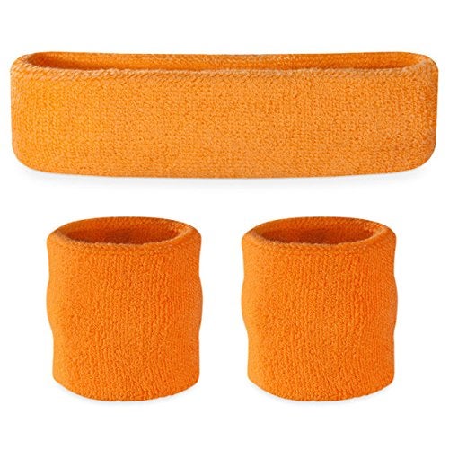 Suddora Sweatbands Set, Moisture Wicking 2 Wristbands and 1 Headband, Breathable Terry Cloth Athletic Bands for Basketball, Tennis, Yoga, Gym, Sweat Bands for Costumes and Cosplay, Neon Orange - Image 4