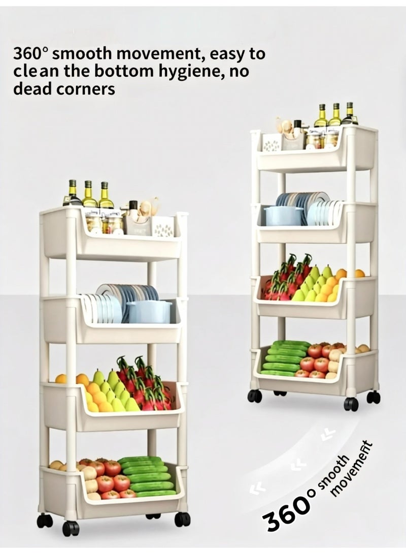4 - Tier Rolling Plastic Storage Cart Off - white Organizer 95x31x21cm for Home Office Organization - Image 3