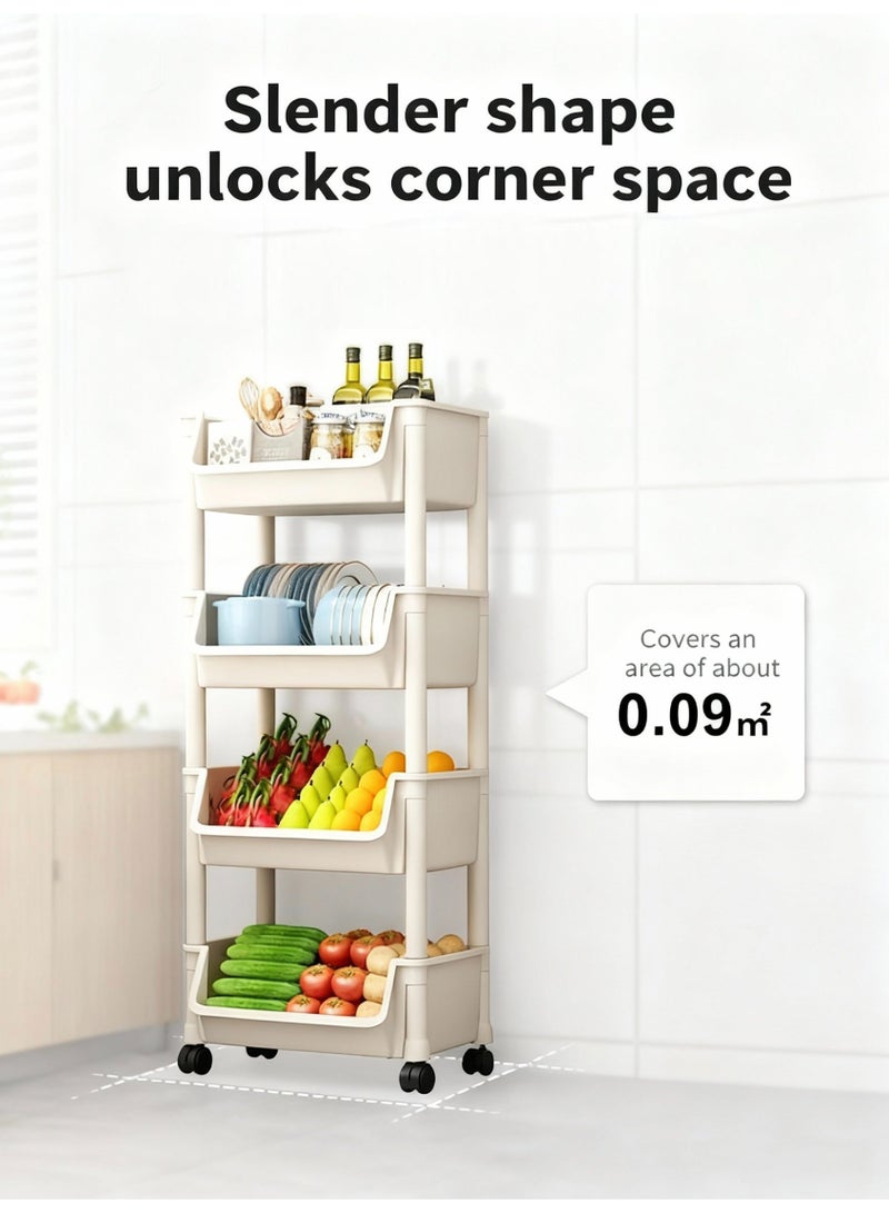 4 - Tier Rolling Plastic Storage Cart Off - white Organizer 95x31x21cm for Home Office Organization - Image 4