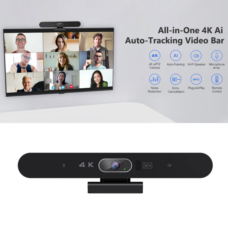 4K Camera USB Webcam HD Video Conference Camera with Microphone and Speaker AI Face Tracking Auto Focus 360° Voice Pickup Plug & Play Compatible with Windows Android Mac for Video Conference/Online - Image 3